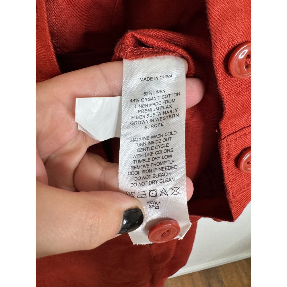 Quince Cotton Linen Twill Short Sleeve Coverall Jumpsuit Rust Red Small KDW01 - Picture 5 of 6